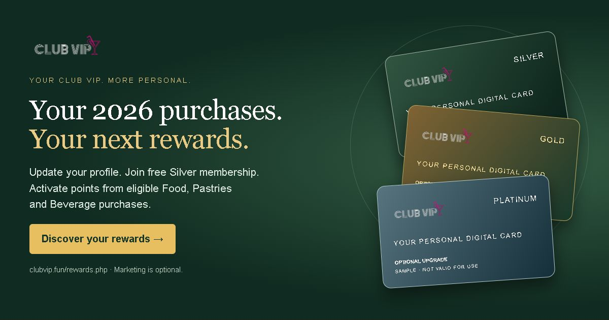 Club VIP Silver, Gold and Platinum sample digital membership cards with an invitation to activate eligible 2026 purchase rewards